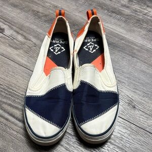 Sperry Men's Cream, Orange and Navy Size 9.5 Slip-On Sneakers